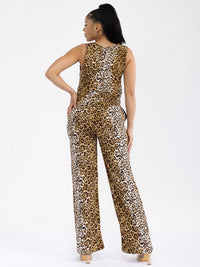 WOMEN'S SLEEVELESS FRONT TIE ANIMAL PRINT TANK TOP