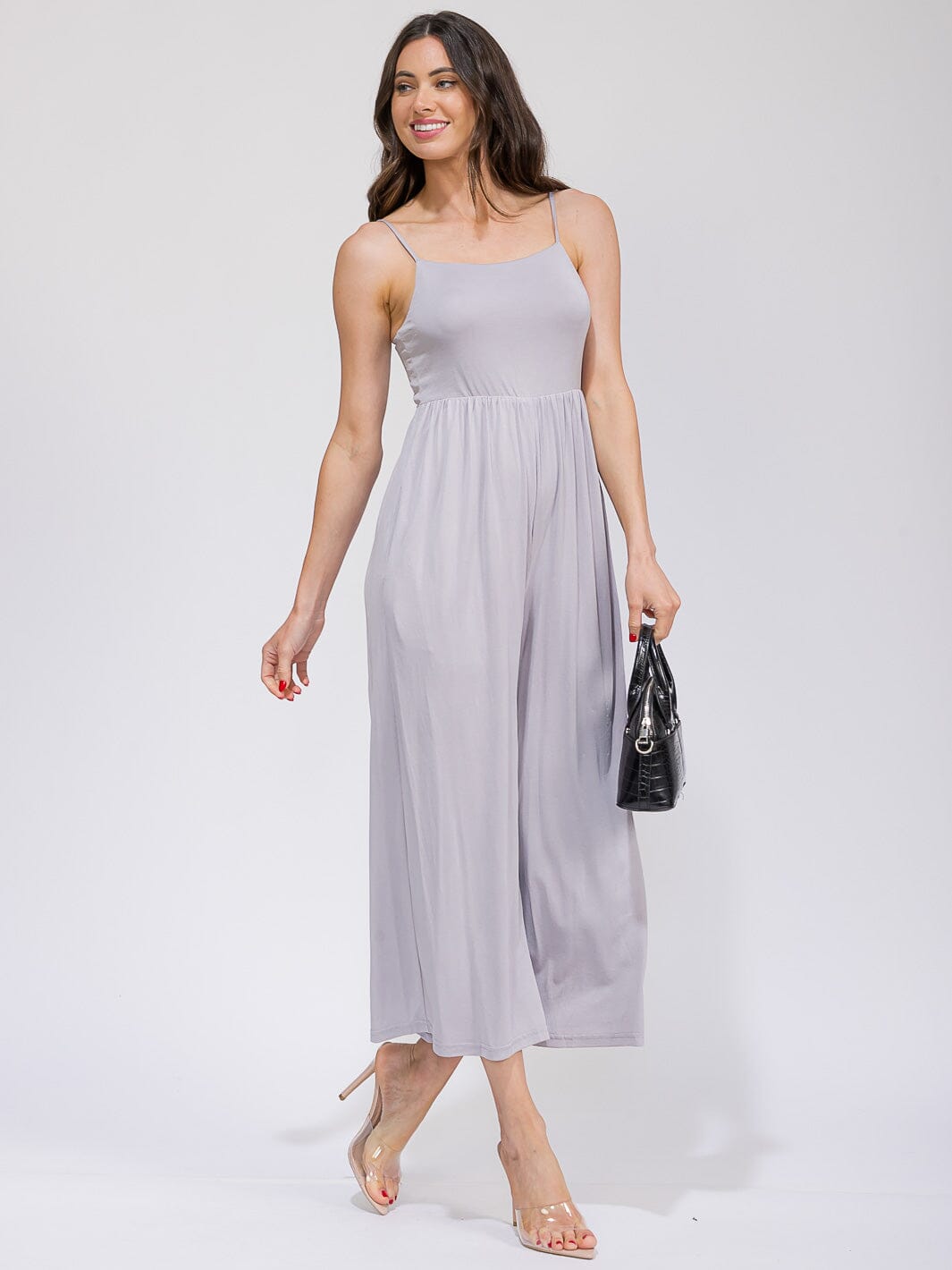 WOMEN'S SLEEVELESS FRONT POCKETS ELASTIC WAIST WIDE LEG JUMPSUIT