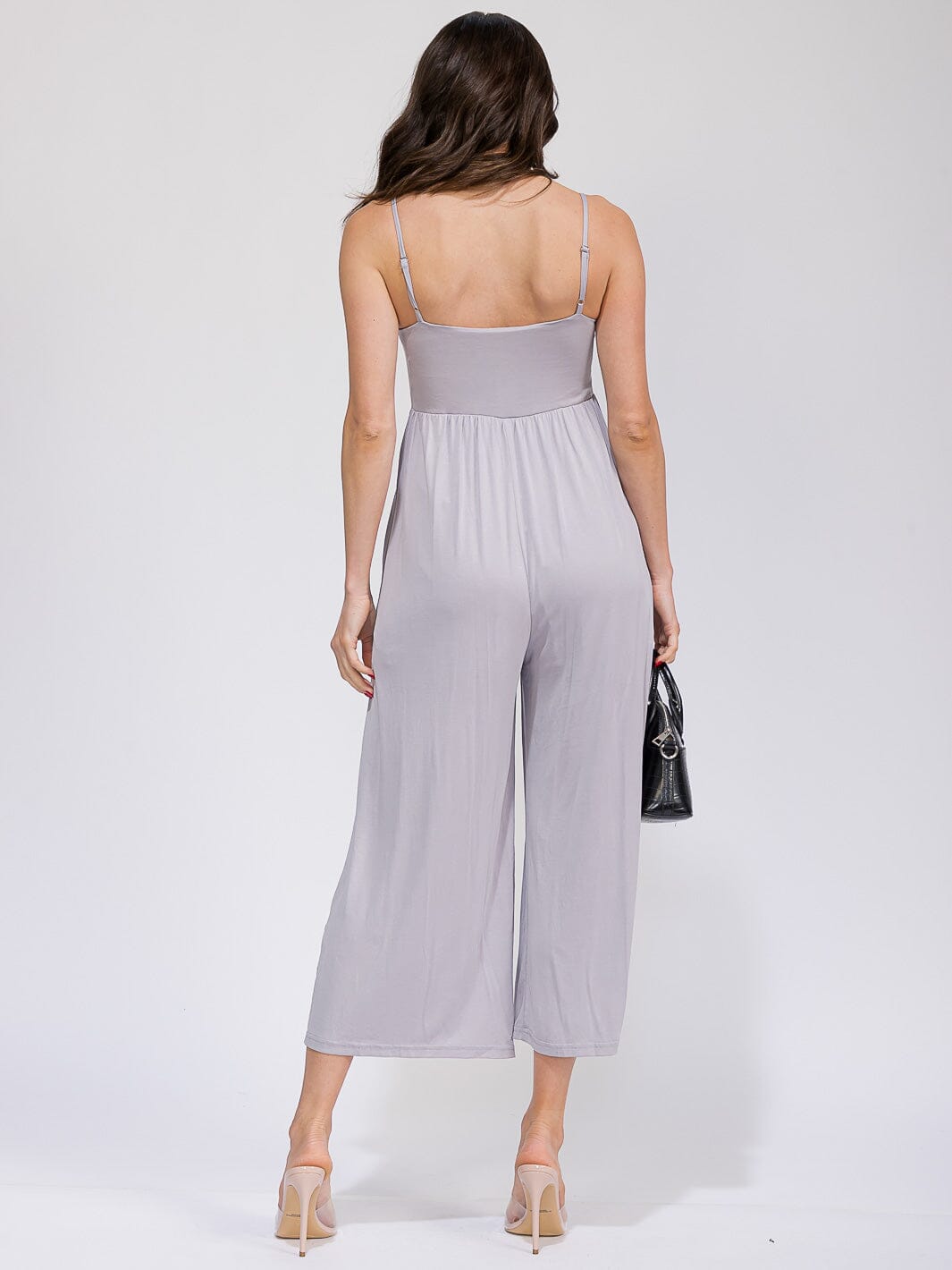 WOMEN'S SLEEVELESS FRONT POCKETS ELASTIC WAIST WIDE LEG JUMPSUIT