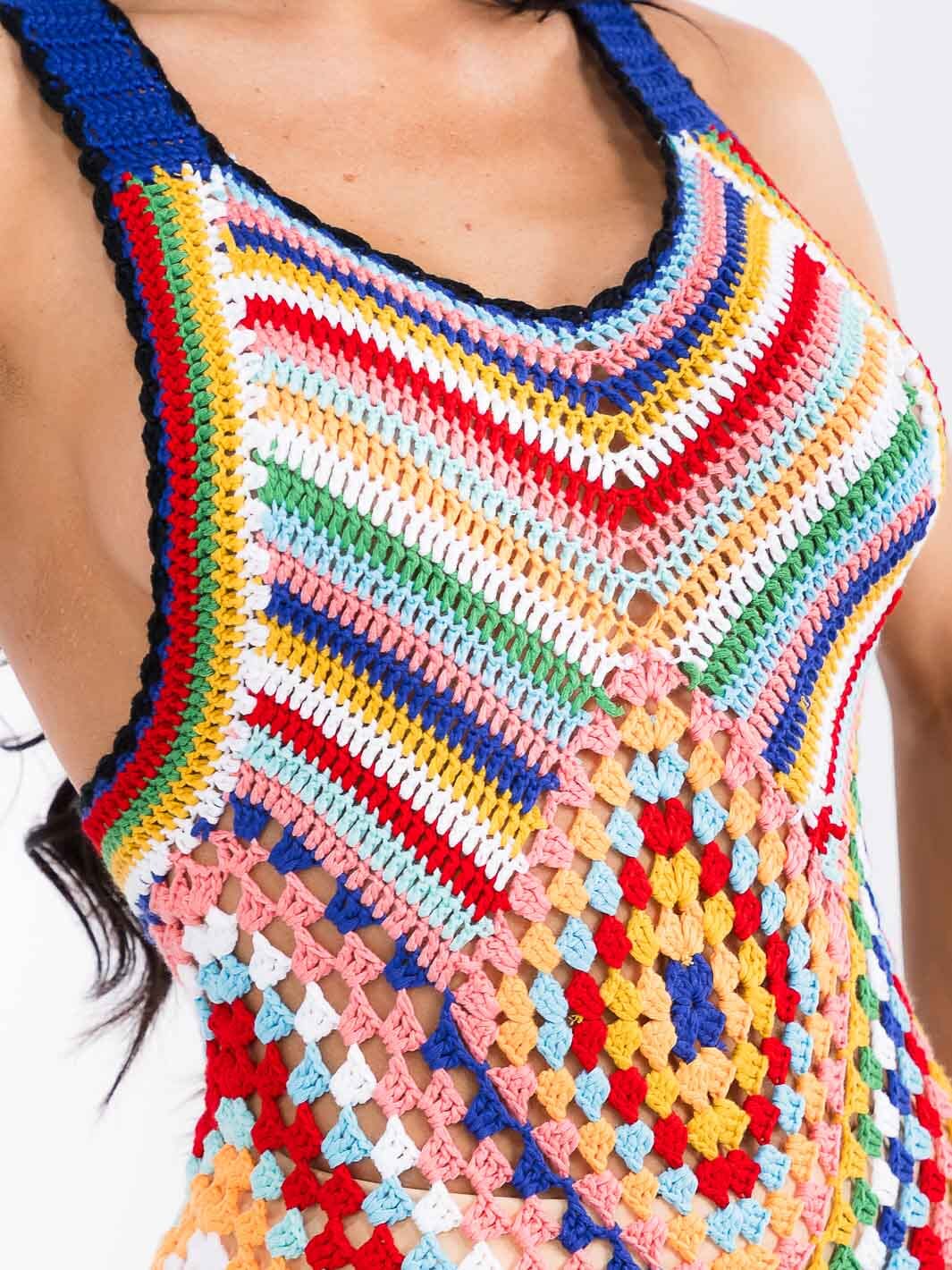 WOMEN'S SLEEVELESS V-NECK MULTI KNITTED BODYCON MAXI DRESS