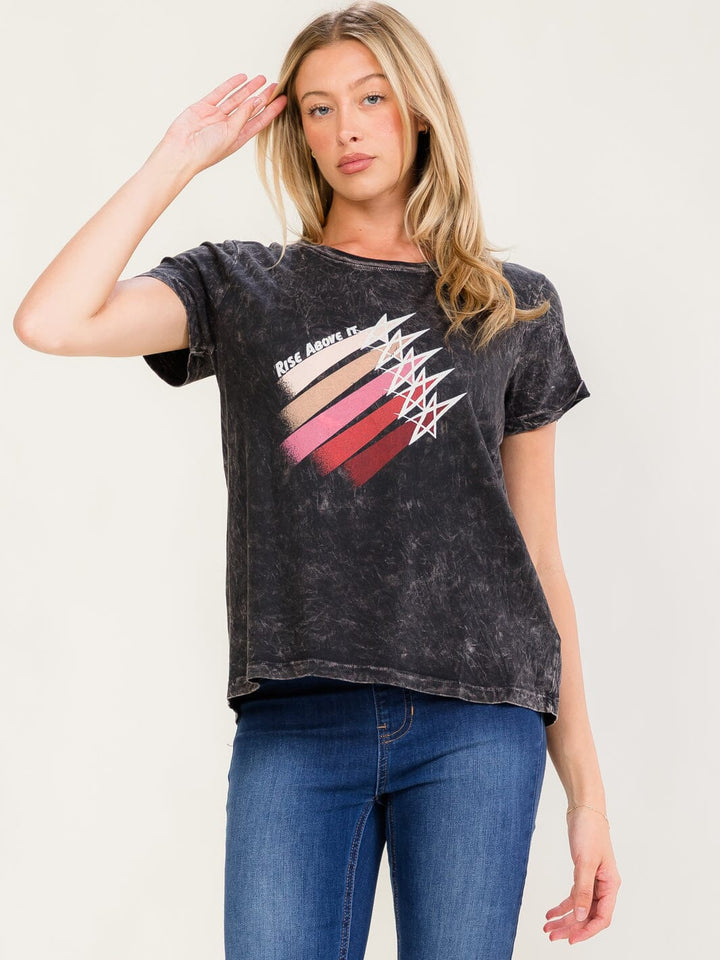 WOMEN'S SHORT SLEEVE RISE ABOVE IT GRAPHIC WASHED T-SHIRT