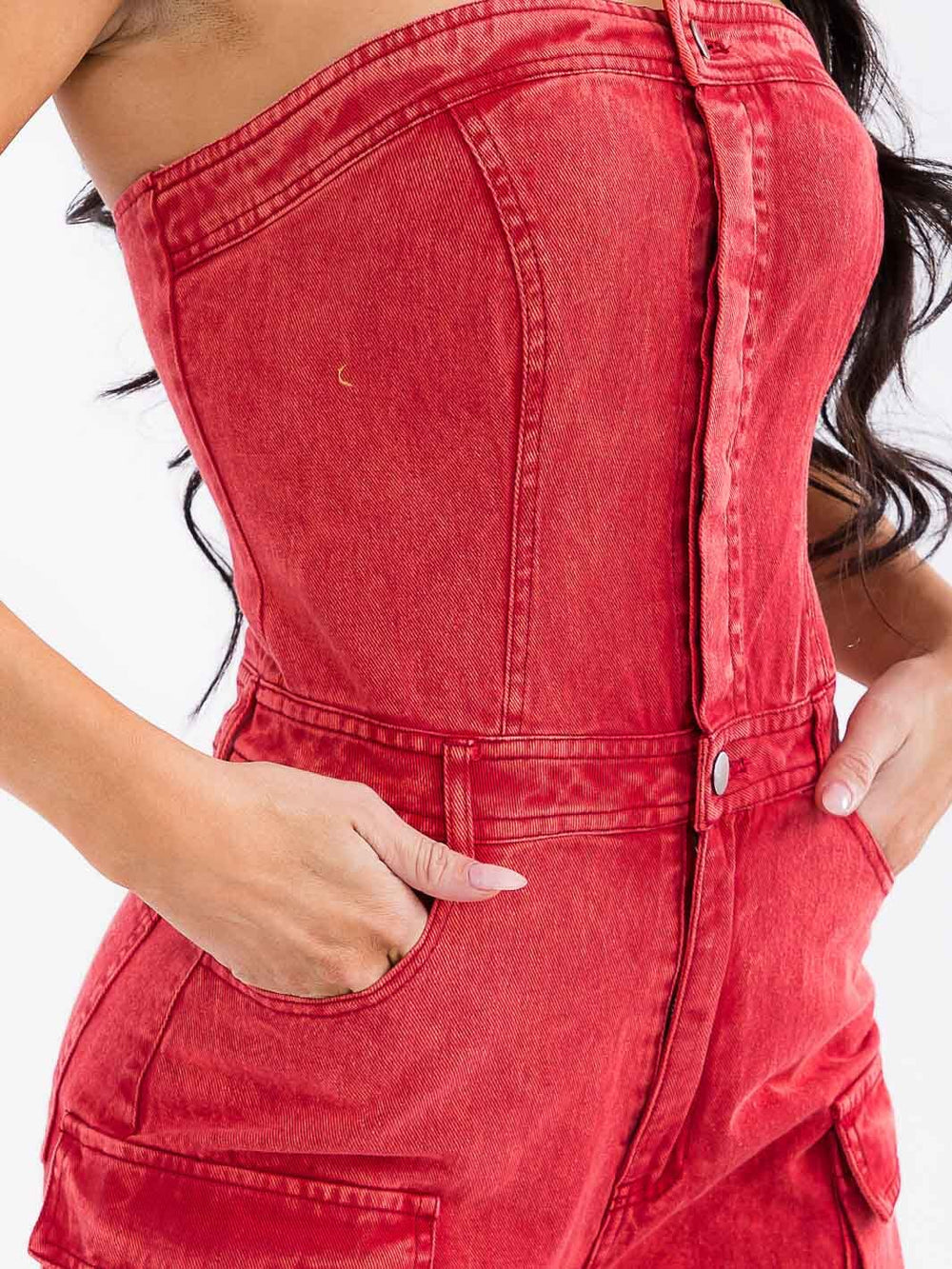 WOMEN'S SLEEVELESS CARGO POCKETS BUTTON UP WIDE LEG DENIM JUMPSUIT