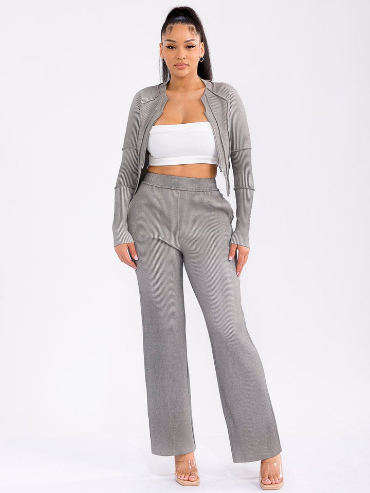 WOMEN'S LONG SLEEVE TOP & ELASTIC WAIST PANTS RIBBED 2PC. SET