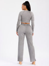 WOMEN'S LONG SLEEVE TOP & ELASTIC WAIST PANTS RIBBED 2PC. SET