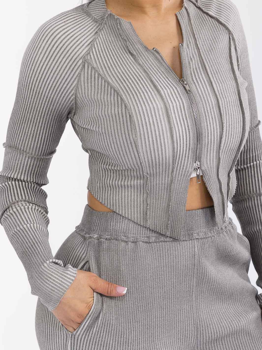 WOMEN'S LONG SLEEVE TOP & ELASTIC WAIST PANTS RIBBED 2PC. SET