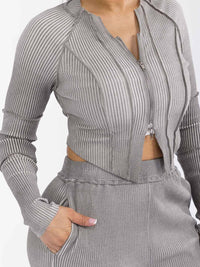 WOMEN'S LONG SLEEVE TOP & ELASTIC WAIST PANTS RIBBED 2PC. SET