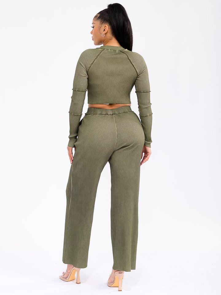 WOMEN'S LONG SLEEVE TOP & ELASTIC WAIST PANTS RIBBED 2PC. SET