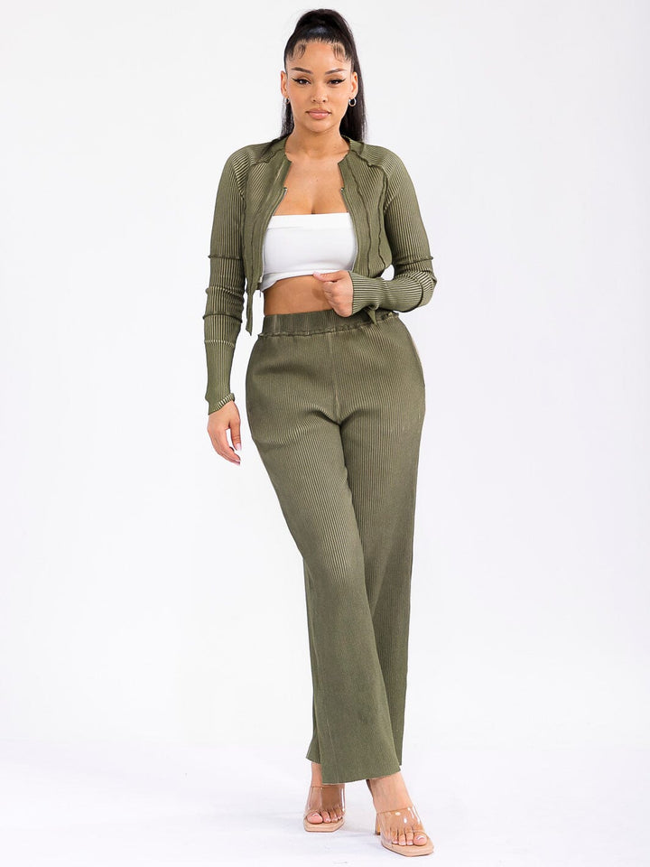 WOMEN'S LONG SLEEVE TOP & ELASTIC WAIST PANTS RIBBED 2PC. SET