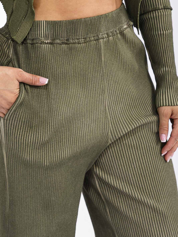 WOMEN'S LONG SLEEVE TOP & ELASTIC WAIST PANTS RIBBED 2PC. SET