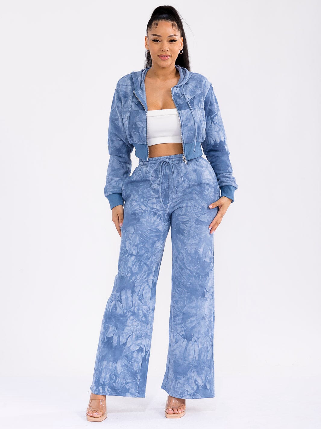 WOMEN'S LONG SLEEVE HOODED JACKET & ELASTIC WAIST PANTS TIE DYE 2PC. SET