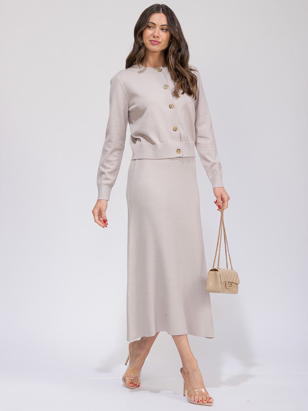 WOMEN'S LONG SLEEVE SWEATER & ELASTIC WAIST MAXI SKIRT 2PC. SET