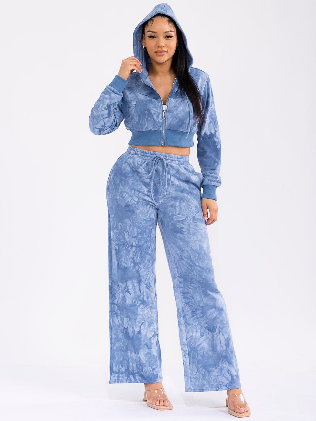WOMEN'S LONG SLEEVE HOODED JACKET & ELASTIC WAIST PANTS TIE DYE 2PC. SET