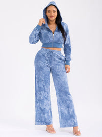 WOMEN'S LONG SLEEVE HOODED JACKET & ELASTIC WAIST PANTS TIE DYE 2PC. SET