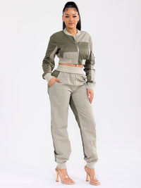 WOMEN'S LONG SLEEVE JACKET & ELASTIC WAIST PANTS COLORBLOCK 2PC. SET
