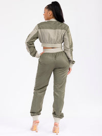 WOMEN'S LONG SLEEVE JACKET & ELASTIC WAIST PANTS COLORBLOCK 2PC. SET