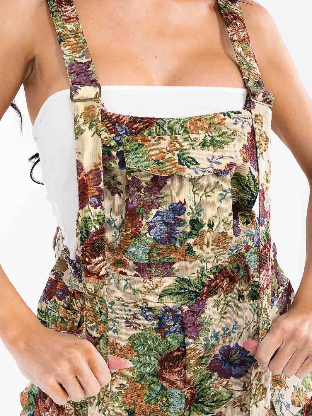 WOMEN'S SLEEVELESS CARGO POCKETS FLORAL WIDE LEG OVERALL