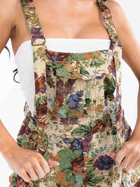 WOMEN'S SLEEVELESS CARGO POCKETS FLORAL WIDE LEG OVERALL