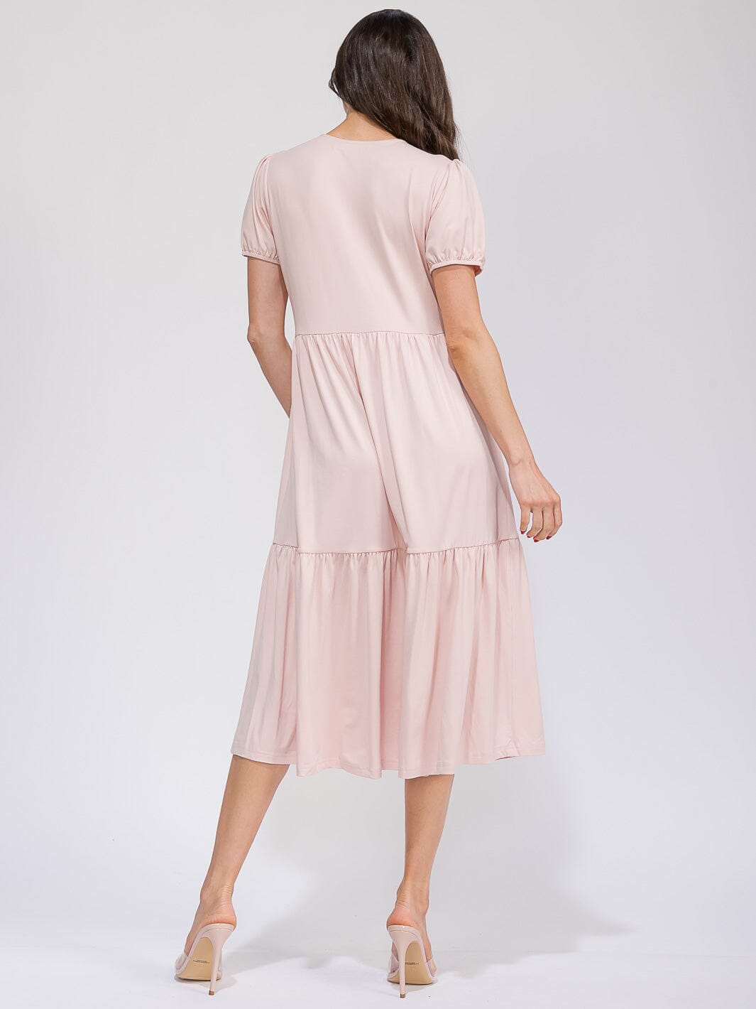 WOMEN'S SHORT SLEEVE FRONT POCKETS TIERED MAXI DRESS