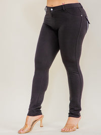 WOMEN'S BUTTON CLOSURE BACK POCKETS RHINESTONES SKINNY LEG LEGGINGS