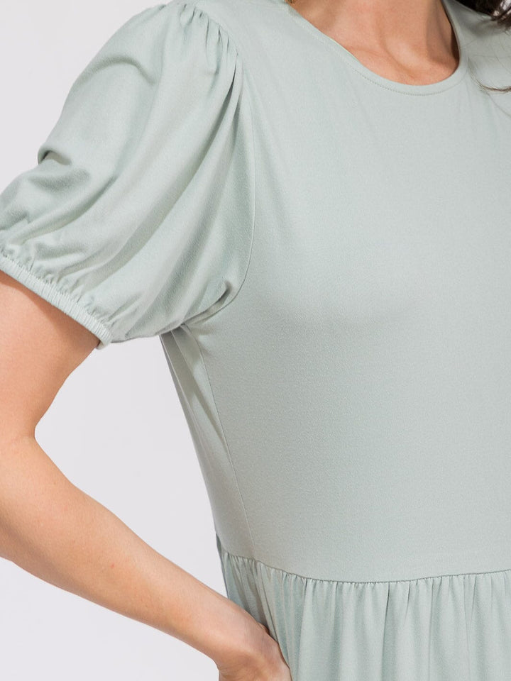 WOMEN'S SHORT SLEEVE FRONT POCKETS TIERED MAXI DRESS