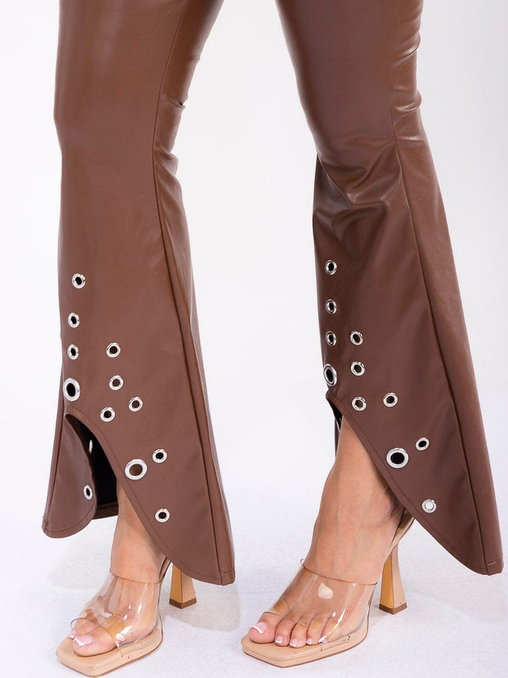 WOMEN'S SLEEVELESS CROP TOP & BUTTON CLOSURE PANTS PU PLEATHER 2PC. SET