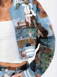 WOMEN'S ZIP UP JACKET & BUTTON CLOSURE PANTS MULTI PRINT 2PC. SET