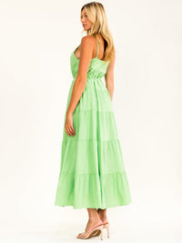 BEULAH WOMEN'S SLEEVELESS V-NECK BUTTON UP TIERED MAXI DRESS