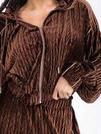 WOMEN'S HOODED SWEATER & ELASTIC WAIST PANTS VELVET DETAILED 2PC. SET