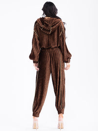 WOMEN'S HOODED SWEATER & ELASTIC WAIST PANTS VELVET DETAILED 2PC. SET