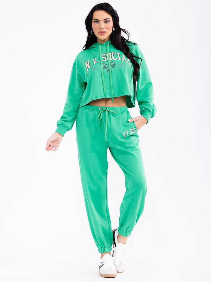 WOMEN'S HOODED PULLOVER SWEATER & ELASTIC WAIST PANTS GRAPHIC 2PC. SET