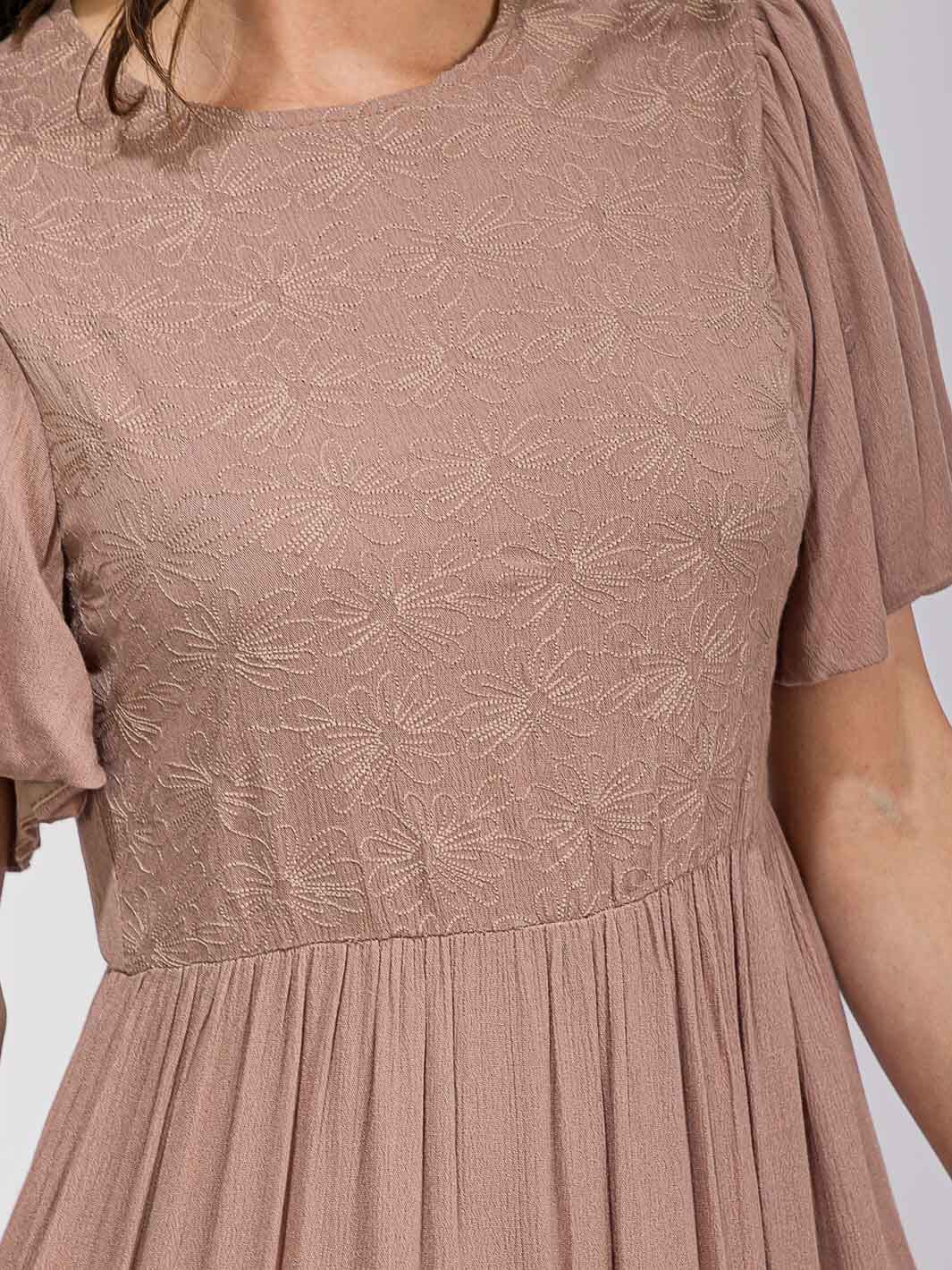 WOMEN'S SHORT SLEEVE DETAILED FRONT POCKETS TIERED MAXI DRESS