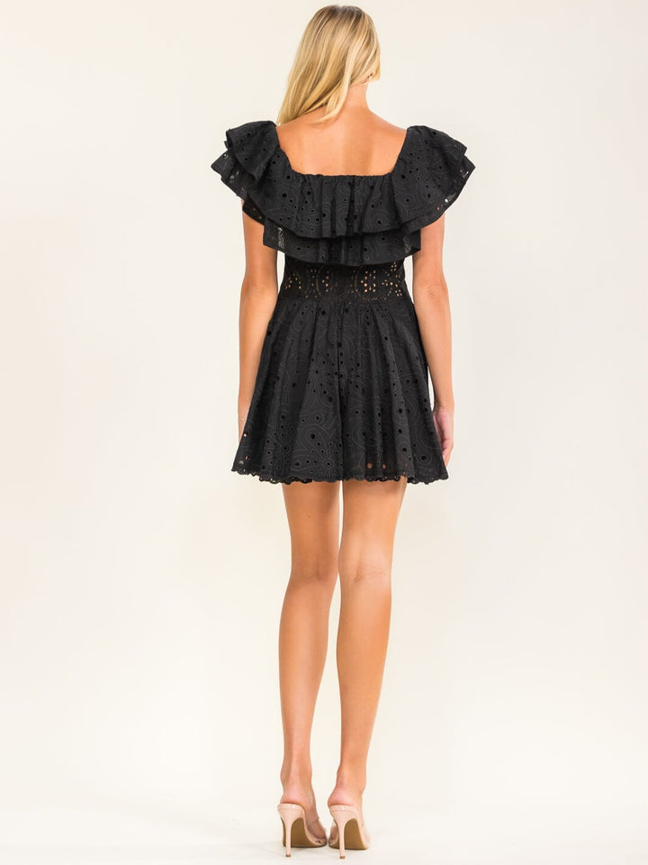 BEULAH WOMEN'S RUFFLE SLEEVE EYELET MINI DRESS