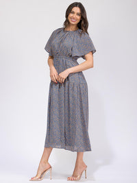 WOMEN'S SHORT SLEEVE ELASTIC WAIST FRONT POCKET FLORAL MAXI DRESS