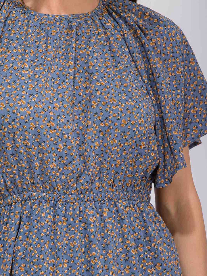 WOMEN'S SHORT SLEEVE ELASTIC WAIST FRONT POCKET FLORAL MAXI DRESS