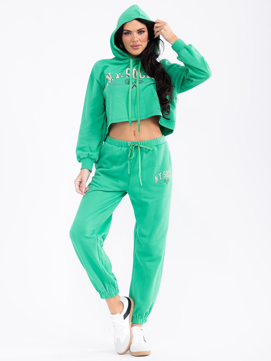 WOMEN'S HOODED PULLOVER SWEATER & ELASTIC WAIST PANTS GRAPHIC 2PC. SET