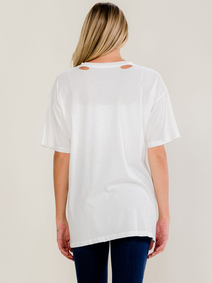 WOMEN'S SHORT SLEEVE PLANET GRAPHIC DISTRESS T-SHIRT