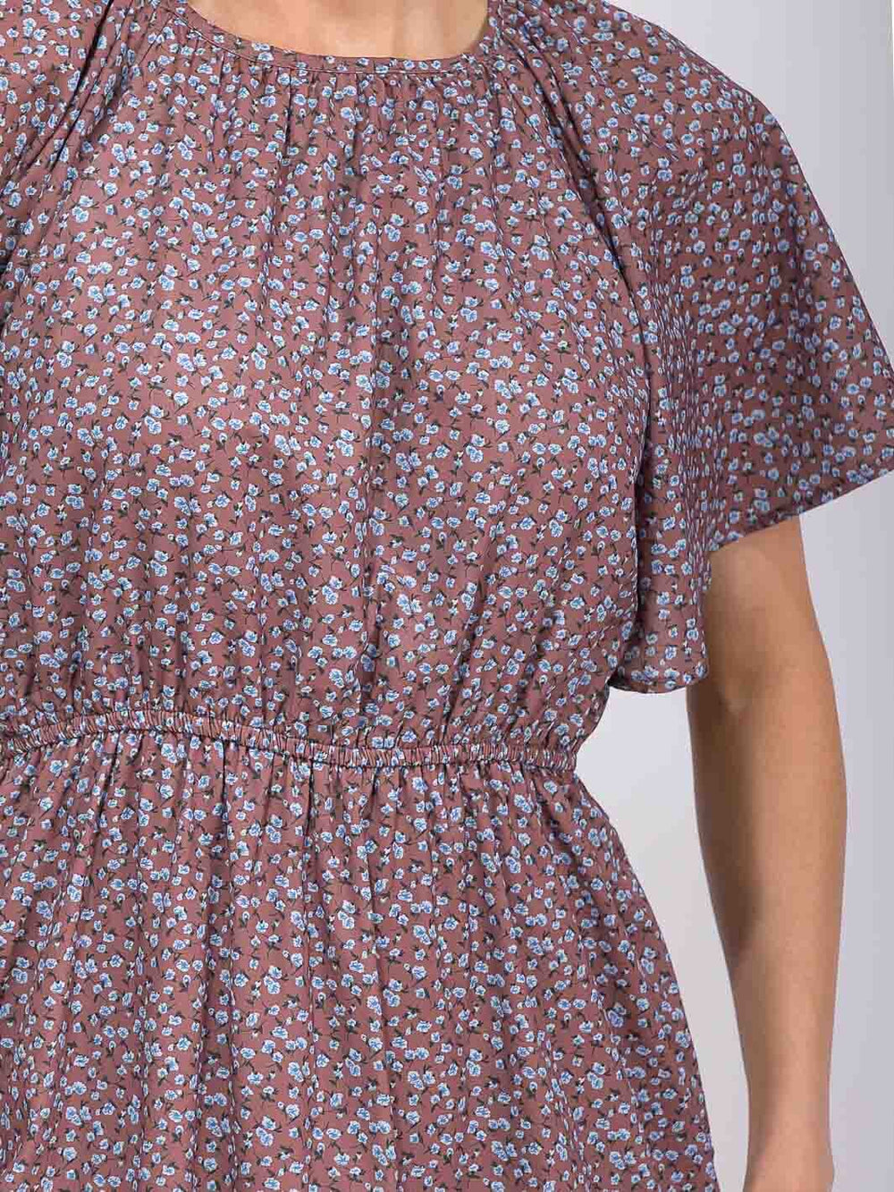 WOMEN'S SHORT SLEEVE ELASTIC WAIST FRONT POCKET FLORAL MAXI DRESS