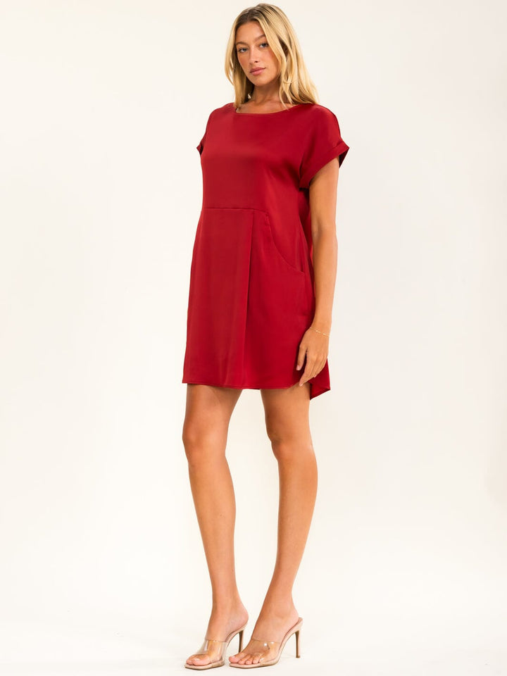 ENTRO WOMEN'S SHORT SLEEVE FRONT POCKETS LOOSE FIT MINI DRESS