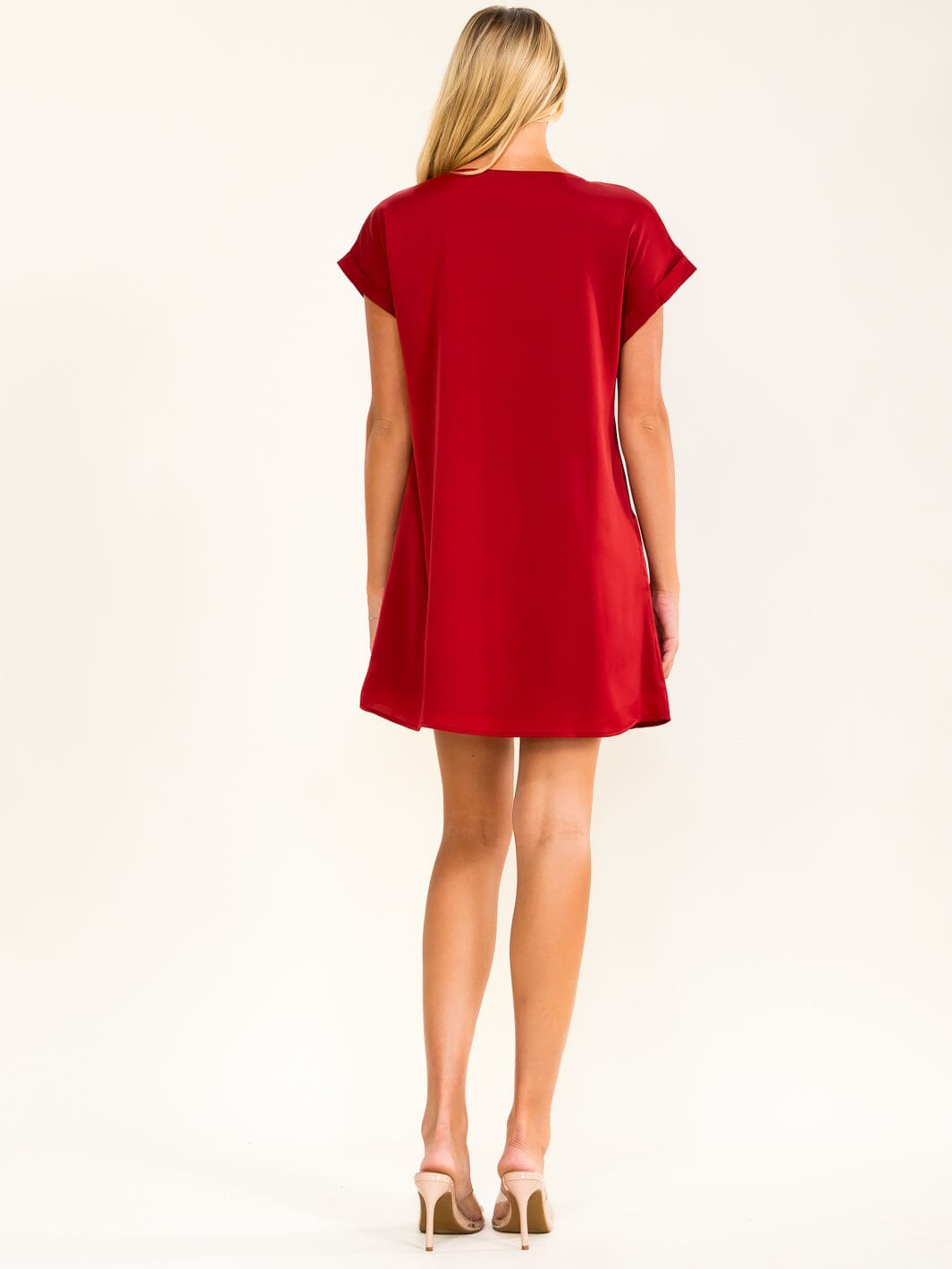ENTRO WOMEN'S SHORT SLEEVE FRONT POCKETS LOOSE FIT MINI DRESS