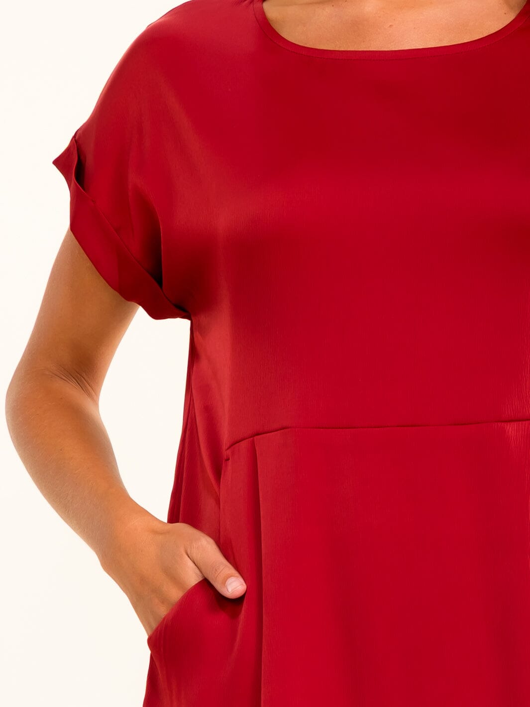 ENTRO WOMEN'S SHORT SLEEVE FRONT POCKETS LOOSE FIT MINI DRESS
