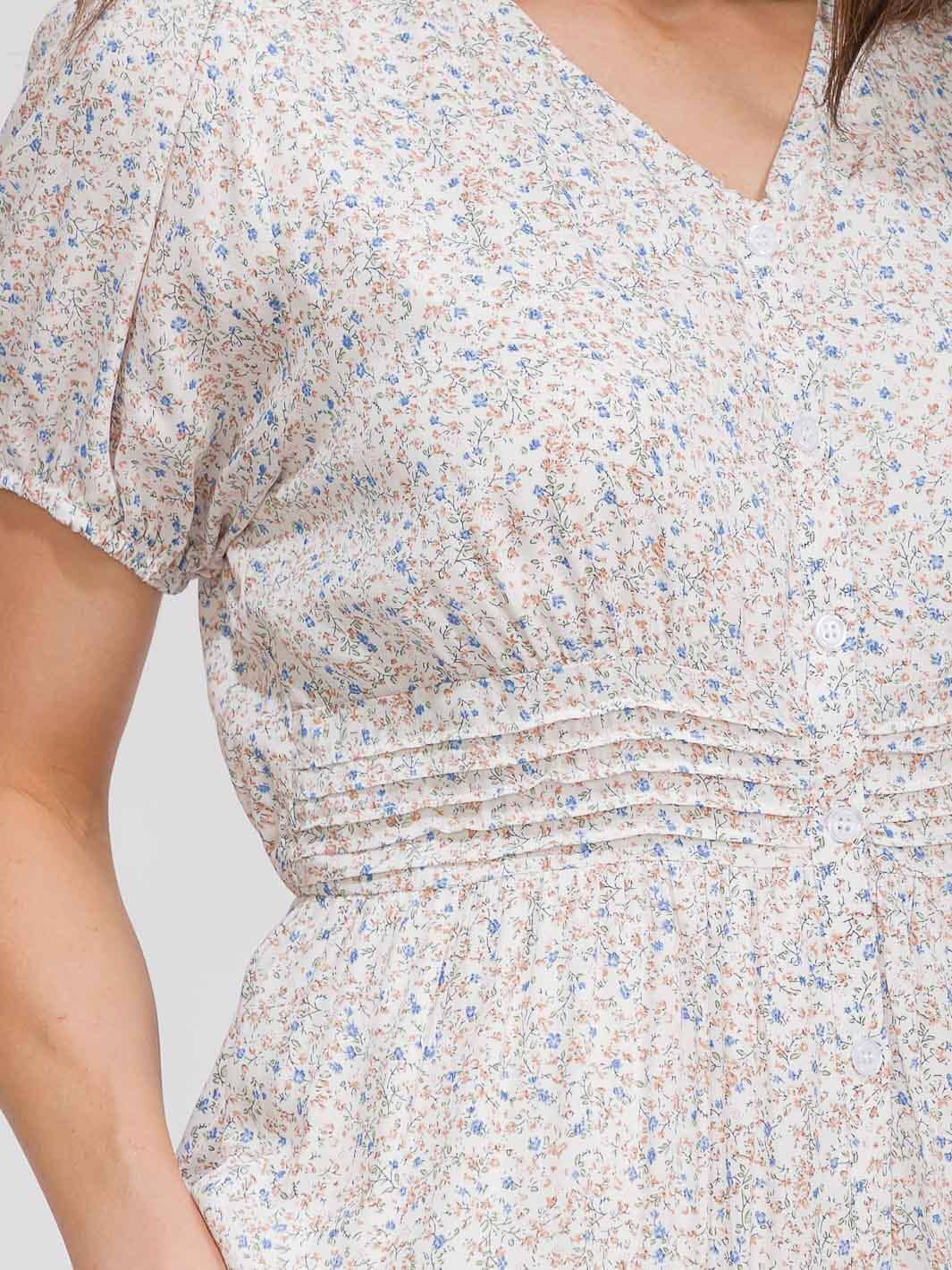 WOMEN'S SHORT SLEEVE BUTTON UP ELASTIC WAIST POCKETS TIERED FLORAL MAXI DRESS