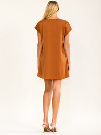 ENTRO WOMEN'S SHORT SLEEVE FRONT POCKETS LOOSE FIT MINI DRESS
