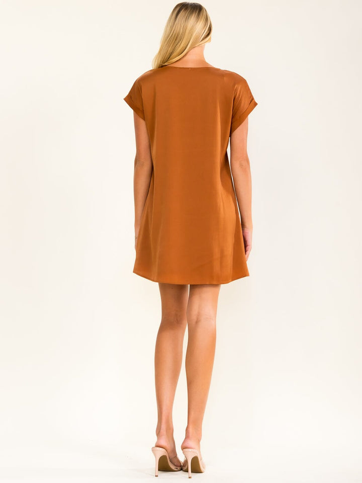 ENTRO WOMEN'S SHORT SLEEVE FRONT POCKETS LOOSE FIT MINI DRESS