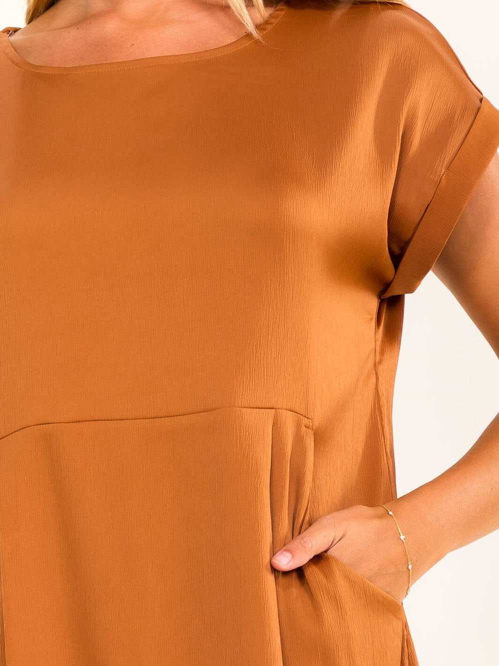 ENTRO WOMEN'S SHORT SLEEVE FRONT POCKETS LOOSE FIT MINI DRESS
