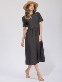 WOMEN'S SHORT SLEEVE POCKETS EYELET MAXI DRESS