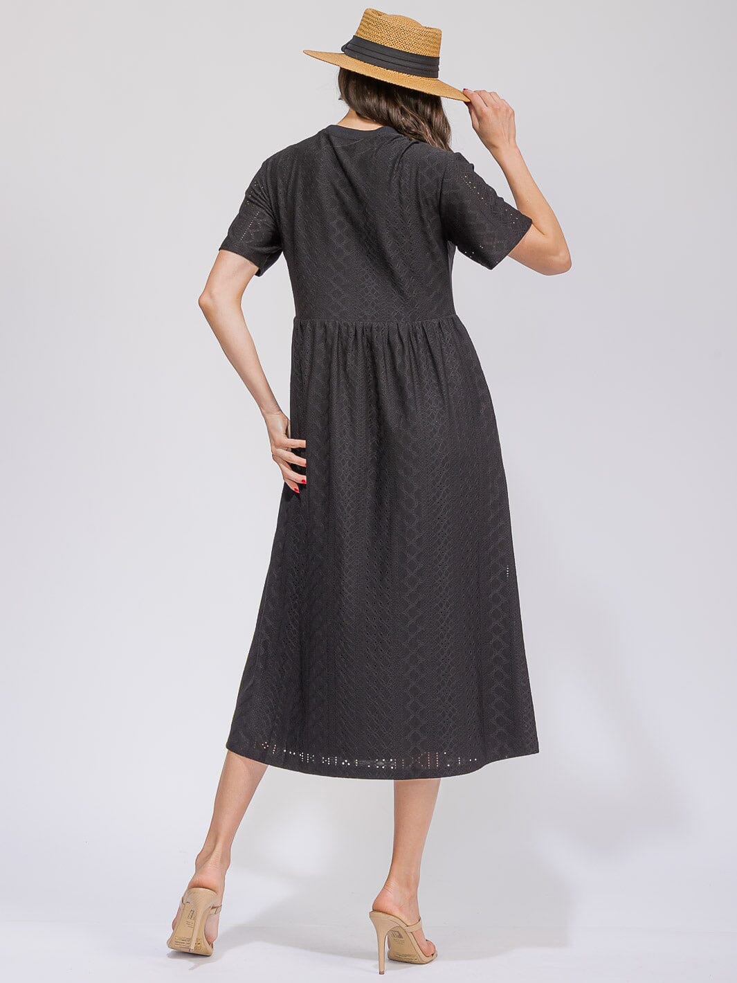 WOMEN'S SHORT SLEEVE POCKETS EYELET MAXI DRESS