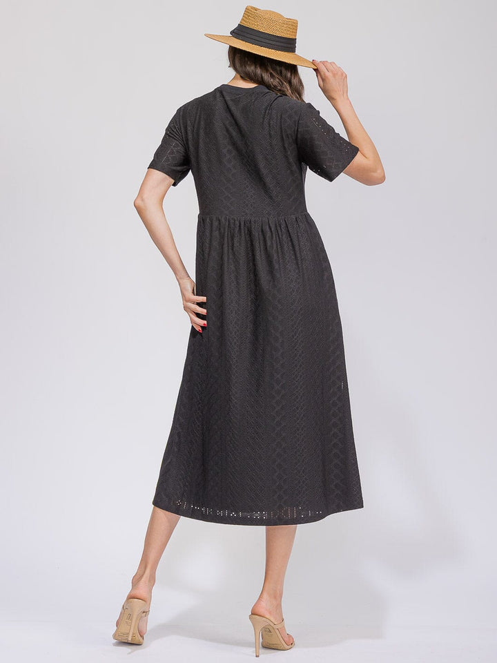 WOMEN'S SHORT SLEEVE POCKETS EYELET MAXI DRESS