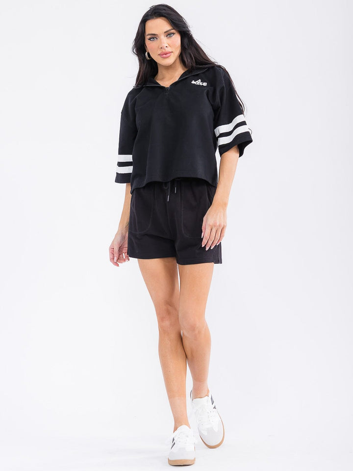 WOMEN'S HOODED TOP & ELASTIC WAIST SHORTS LOVE 2PC. SET