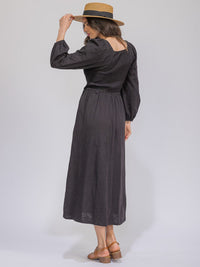 WOMEN'S LONG SLEEVE SMOCK FRONT POCKETS MAXI DRESS