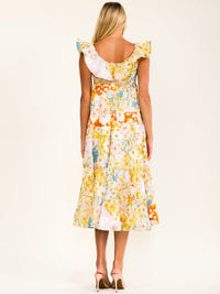 BEULAH WOMEN'S RUFFLE V-NECK PLEATED FLORAL MAXI DRESS